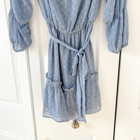 Showpo Blue Polka Dot Off Shoulder Party Life Mini Dress Size 8 Belted EUC - Picture 4 of 7